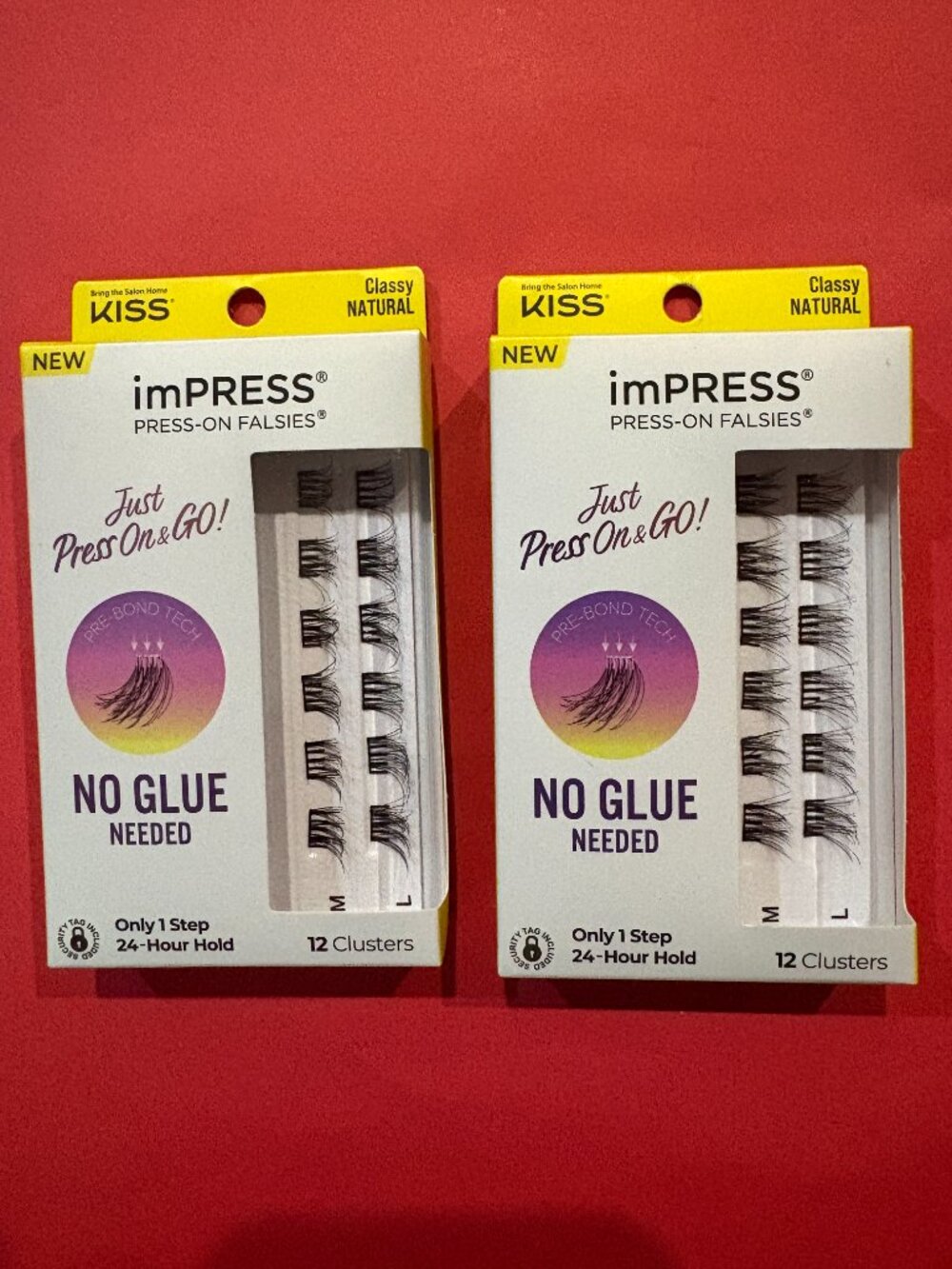 2 BoxesKiss Impress BLACK NATURAL FALSIES EYELASHES No Glue Needed! Press-On NEW